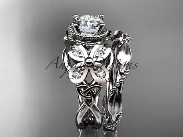 platinum diamond celtic,butterfly, Moissanite engagement set CT7136S