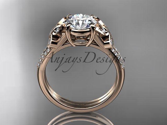 14kt rose gold diamond engagement ring, butterfly ring, wedding ring ADLR514