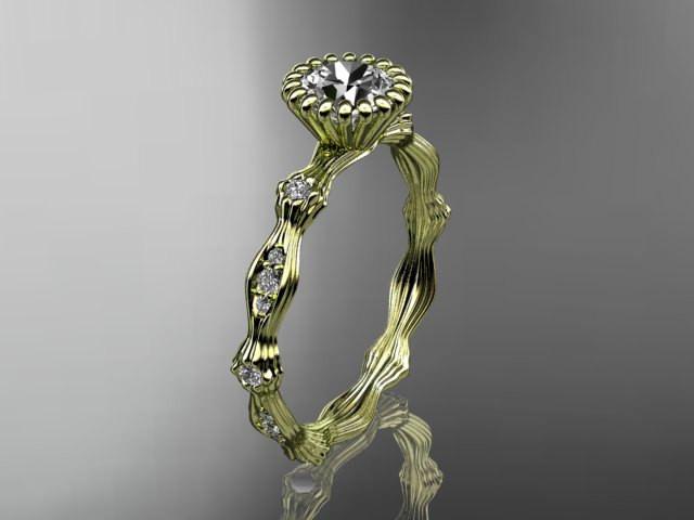 14kt yellow gold diamond leaf wedding ring, engagement ring ADLR21 - AnjaysDesigns