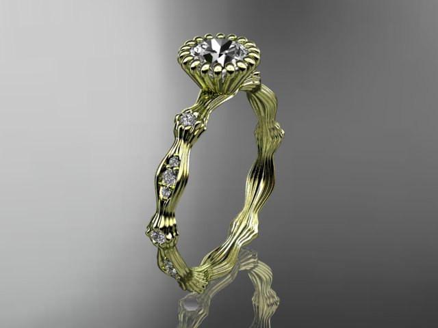 14kt yellow gold diamond leaf wedding ring, engagement ring ADLR21 - AnjaysDesigns