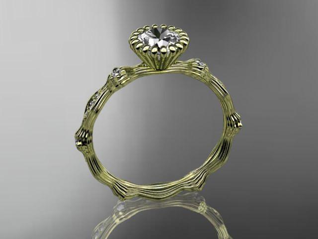 14kt yellow gold diamond leaf wedding ring, engagement ring ADLR21 - AnjaysDesigns