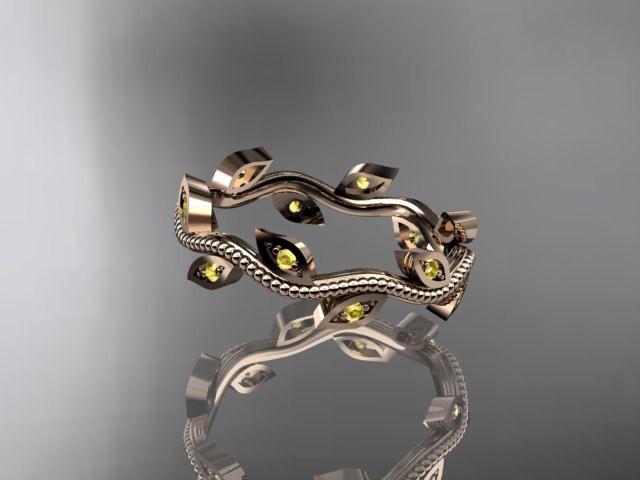 14k rose gold yellow sapphire leaf and vine wedding ring, engagement ring, wedding band ADLR1B - AnjaysDesigns