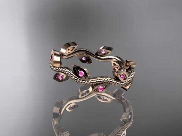 14k rose gold pink sapphire leaf and vine wedding ring,engagement ring,wedding band ADLR1B - AnjaysDesigns