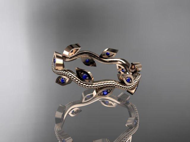 14k rose gold blue sapphire leaf and vine wedding ring,engagement ring,wedding band ADLR1B - AnjaysDesigns, Diamond Wedding Bands - Jewelry, Anjays Designs - AnjaysDesigns, AnjaysDesigns - AnjaysDesigns.co, 