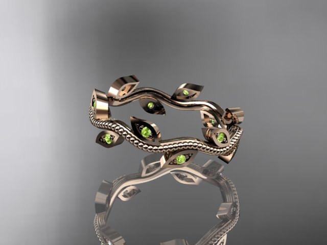 14k rose gold green peridot leaf and vine wedding ring,engagement ring,wedding band ADLR1B - AnjaysDesigns