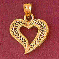 14K GOLD FILIGREE HEART CHARM #3756
