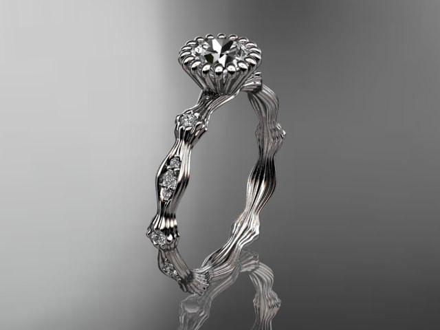 platinum diamond leaf wedding ring, engagement ring ADLR21 - AnjaysDesigns