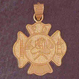 14K GOLD FIRE FIGHTING CHARM - FIRE DEPT. CROSS #4598