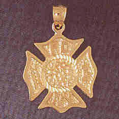 14K GOLD FIRE FIGHTING CHARM - FIRE DEPT. CROSS #4605