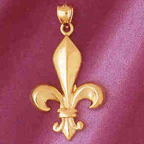 French Lily Ornament, Crown Pattern Pendant, 14kt. yellow gold charm #4842