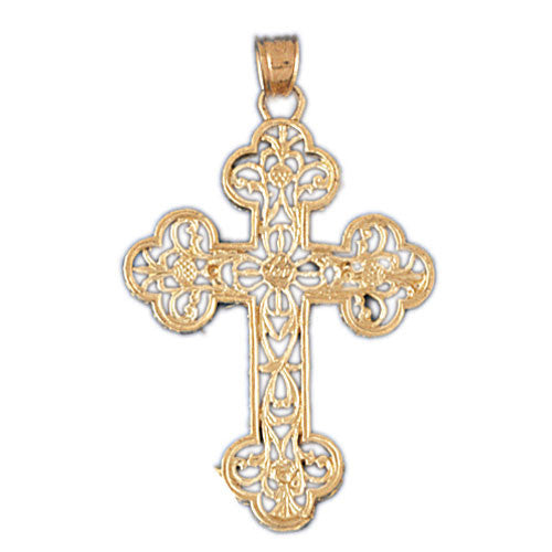 14K GOLD RELIGIOUS CHARM - TREFLEE CROSS #7849