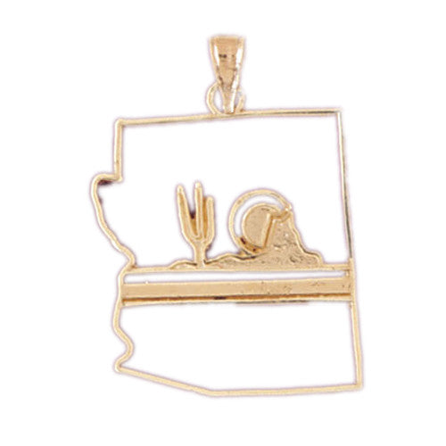 14K GOLD TRAVEL MAP CHARM - ARIZONA We Specialize in 14Kt Gold charms, 14k gold Pendants,14k gold necklaces,14k Gold Bracelets,14k Gold Earrings,14k Gold Rings.