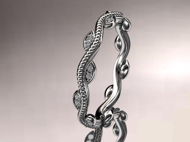 platinum diamond leaf and vine wedding ring,engagement ring,wedding band. nature inspired jewelry - AnjaysDesigns