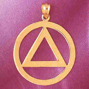 Alcoholics Anonymous Triangle In Circle Symbol 14K Gold Charm Pendant  #6499