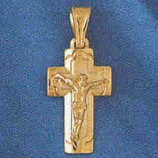 SOLID 14K GOLD  RELIGIOUS CHARM - CRUCIFIX #7360