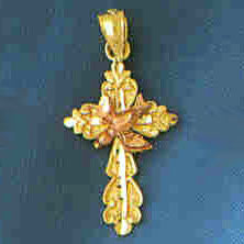 14K GOLD TWO COLOR RELIGIOUS CHARM - CROSS #7496