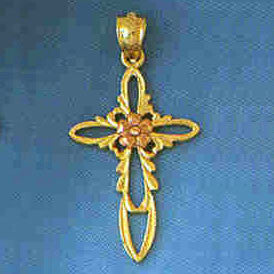 14K GOLD TWO COLOR RELIGIOUS CHARM - CROSS #7497