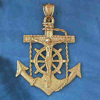 14K GOLD RELIGIOUS CHARM - MARINER CROSS #7828