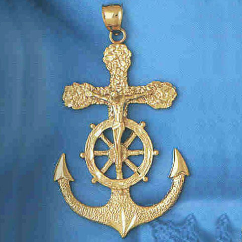 14K GOLD RELIGIOUS CHARM - MARINER CROSS #1836