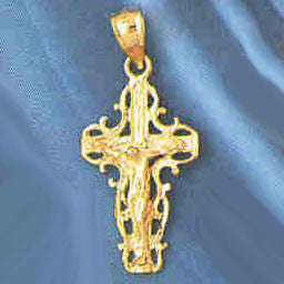 14K GOLD RELIGIOUS CHARM - CRUCIFIX #8395