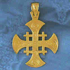 14K GOLD RELIGIOUS CHARM - FIVEFOLD CROSS #8870