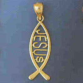 14K GOLD RELIGIOUS CHARM - CHRISTIAN FISH , JESUS #8997
