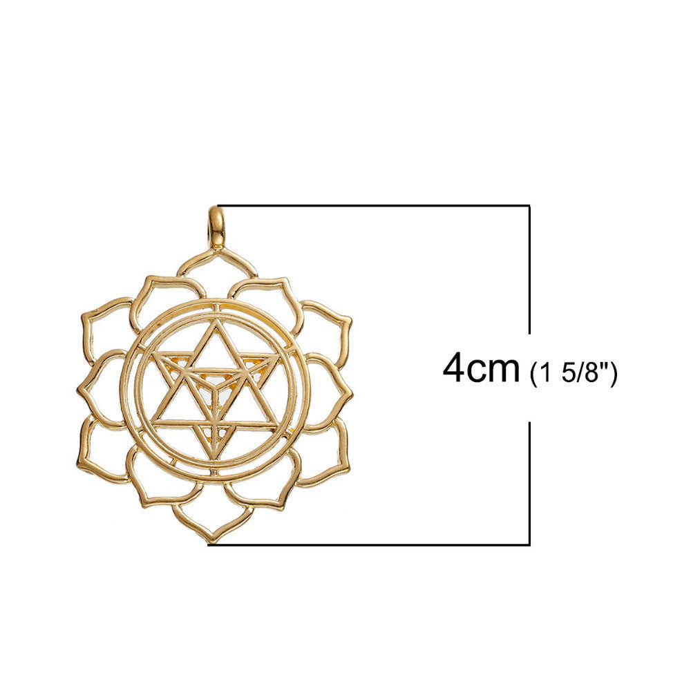Zinc Based Alloy Merkaba Meditation Pendants Round gold-color Hollow 40mm(1 5/8
