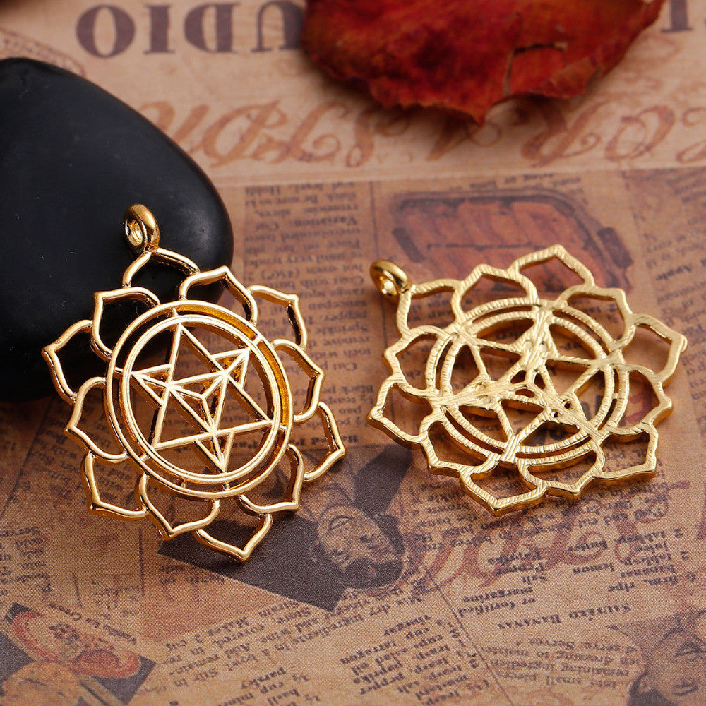 Zinc Based Alloy Merkaba Meditation Pendants Round gold-color Hollow 40mm(1 5/8