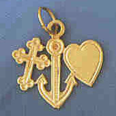 14K GOLD RELIGIOUS CHARM - FAITH HOPE CHARITY #9005