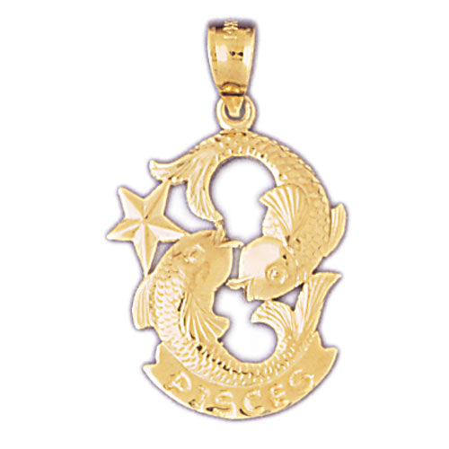 14K GOLD ZODIAC CHARM - PISCES, pendant, 14Kt Gold charms, 14k gold Pendants,14k gold necklaces,14k Gold Bracelets,14k Gold Earrings,14k Gold Rings