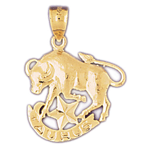 14K GOLD ZODIAC CHARM - TAURUS, 14Kt Gold charms, 14k gold Pendants,14k gold necklaces,14k Gold Bracelets,14k Gold Earrings,14k Gold Rings. pendant