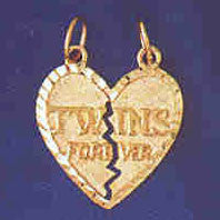 14K GOLD SAYING CHARM - TWINS FOREVER #9933