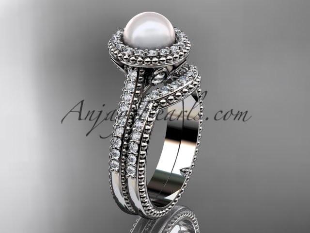 Platinum diamond pearl engagement set AP101S - AnjaysDesigns
