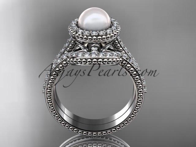 Platinum diamond pearl engagement set AP101S - AnjaysDesigns