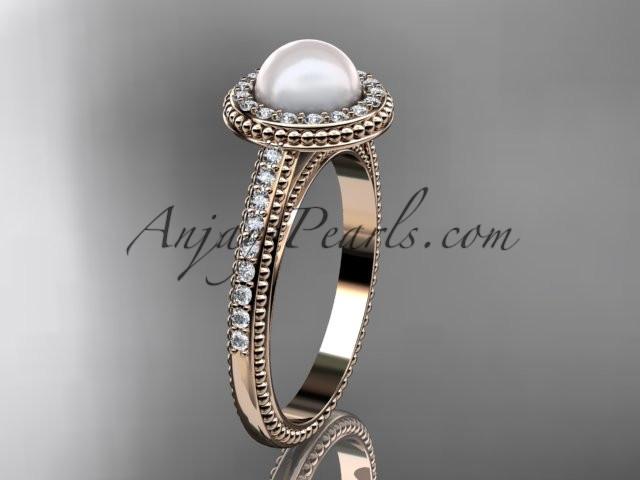 14kt rose gold diamond floral wedding ring, engagement ring AP104 - AnjaysDesigns