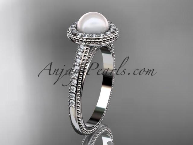 14kt white gold diamond floral wedding ring, engagement ring AP104 - AnjaysDesigns