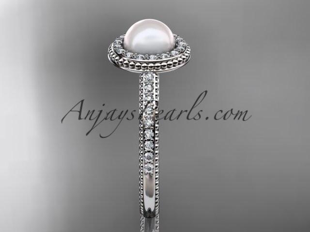 14kt white gold diamond floral wedding ring, engagement ring AP104 - AnjaysDesigns