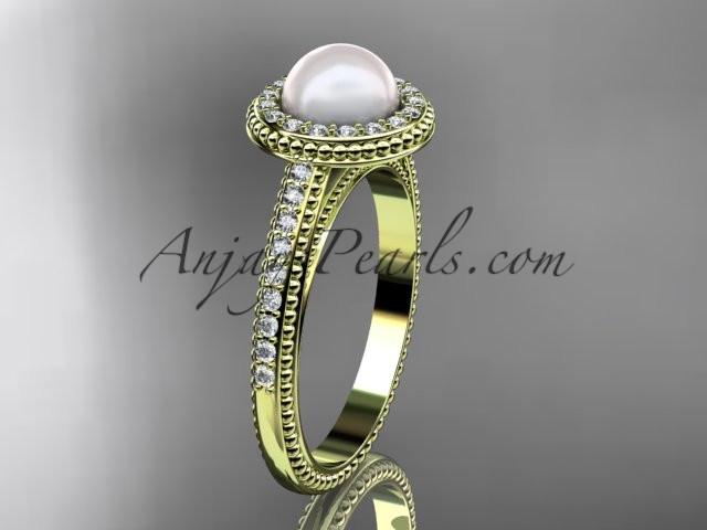 14kt yellow gold diamond floral wedding ring, engagement ring AP104 - AnjaysDesigns