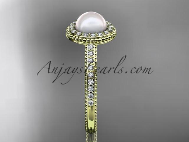 14kt yellow gold diamond floral wedding ring, engagement ring AP104 - AnjaysDesigns