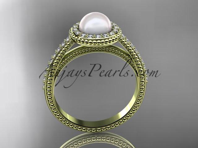 14kt yellow gold diamond floral wedding ring, engagement ring AP104 - AnjaysDesigns