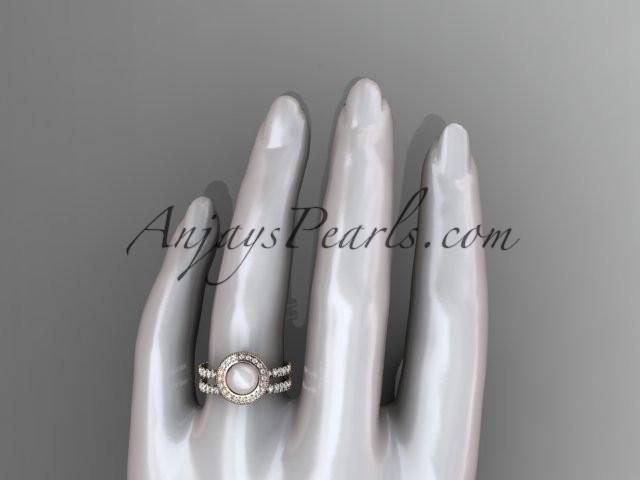 14k rose gold diamond pearl vine and leaf engagement set AP106S - AnjaysDesigns