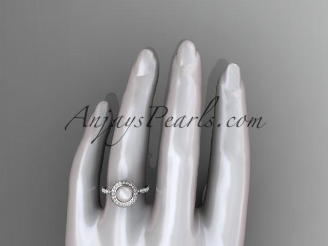 14k white gold diamond pearl vine and leaf engagement ring AP106 - AnjaysDesigns