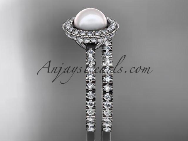 platinum diamond pearl vine and leaf engagement set AP106S - AnjaysDesigns