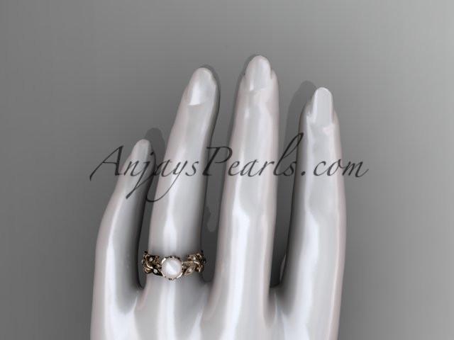 14k rose gold diamond pearl vine and leaf engagement ring AP124 - AnjaysDesigns