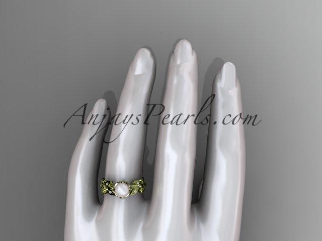 14k yellow gold diamond pearl vine and leaf engagement ring AP124 - AnjaysDesigns