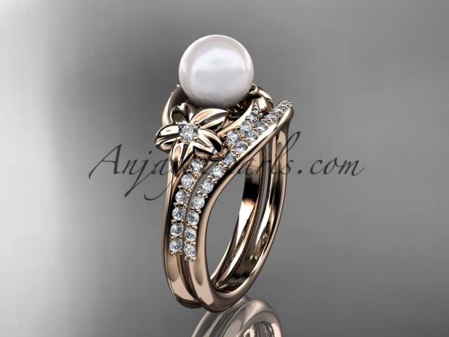 14kt rose gold diamond floral wedding set, engagement set AP125S - AnjaysDesigns