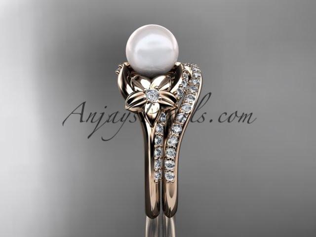 14kt rose gold diamond floral wedding set, engagement set AP125S - AnjaysDesigns