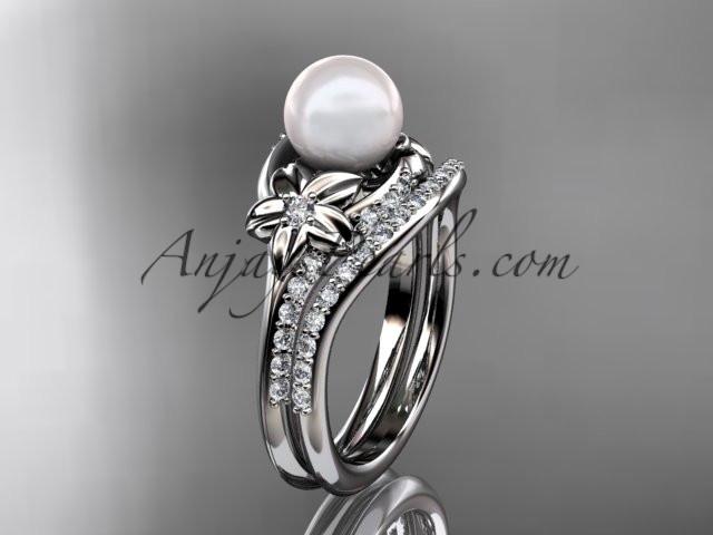 platinum diamond floral wedding set, engagement set AP125S - AnjaysDesigns