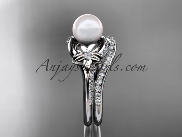 platinum diamond floral wedding set, engagement set AP125S - AnjaysDesigns