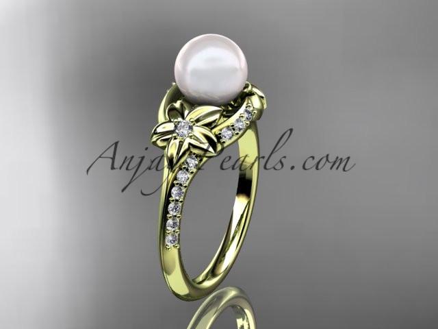 14kt yellow gold diamond floral wedding ring, engagement ring AP125 - AnjaysDesigns